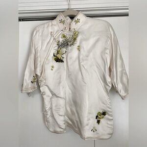 Elegant Cream Blouse with Peacock Embroidery